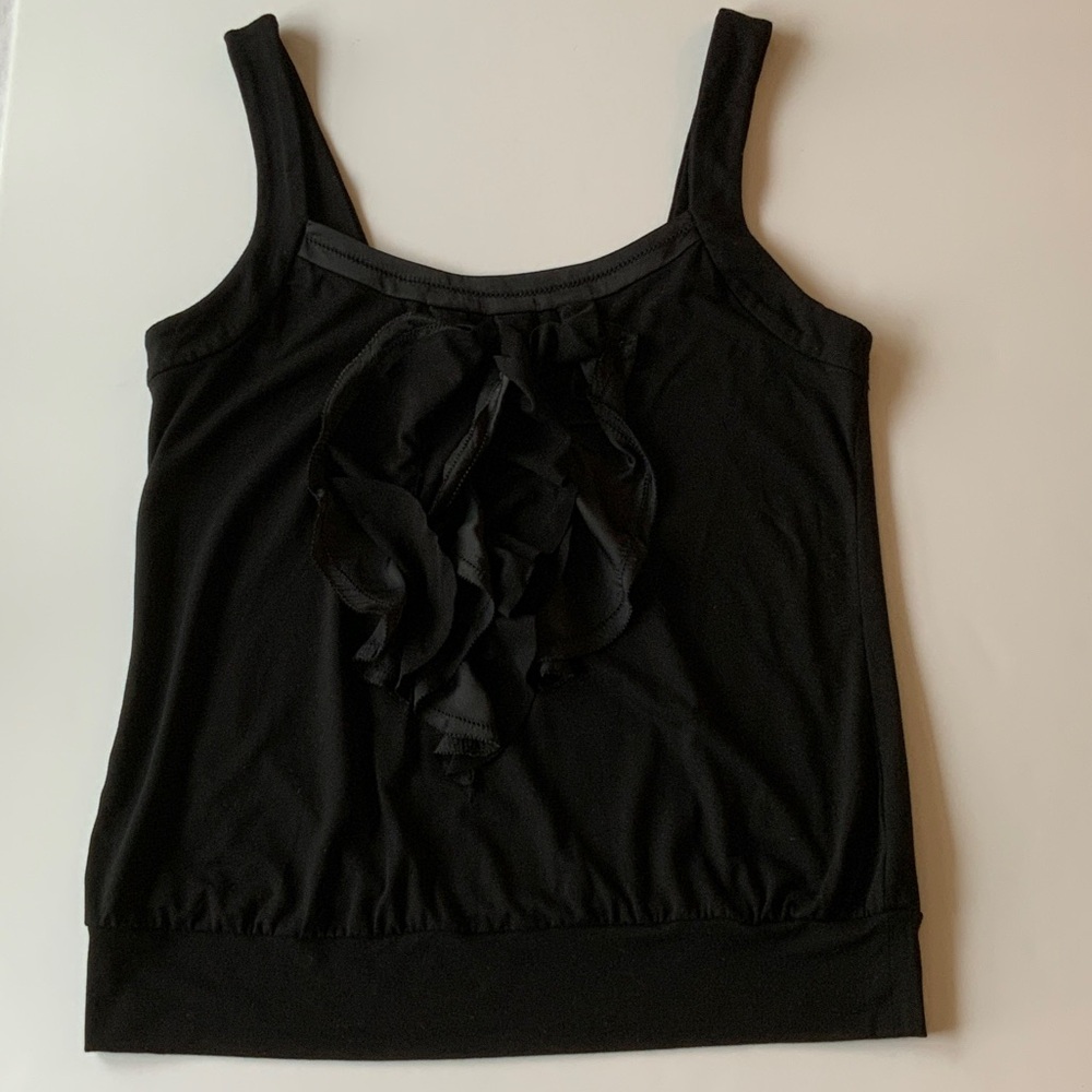 WHBM Black Ruffle Front Tank Top